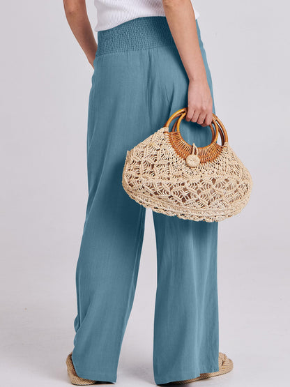 ANRABESS Women Linen Palazzo Pants Summer Boho Wide Leg High Waist Casual Lounge Pant 2026 Beach Travel Vacation Outfits Lake XX-Large