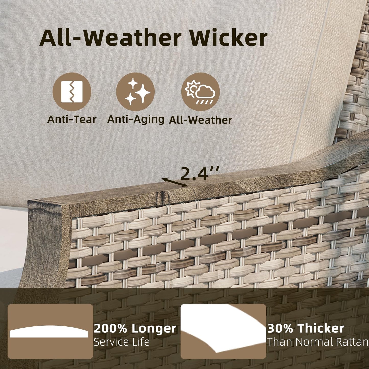 MELLCOM 4 Pieces Outdoor Patio Furniture Set with Swivel Chairs, All Weather Rattan Wicker Patio Conversation Set with 3-Seater Sofa, Coffee Table for Patio, Balcony, Porch, Deck