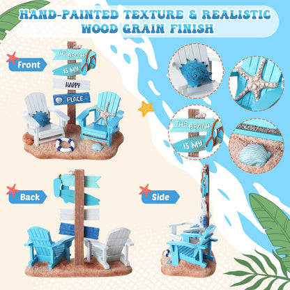 Wonderjune Beach House Decor Coastal Chair Resin with Animal Figurine Signs Ornament for Summer Beach Tropical Table Mantle Tabletop Decoration or Housewarming Birthday Gift 7x7 Inch(Coastal)