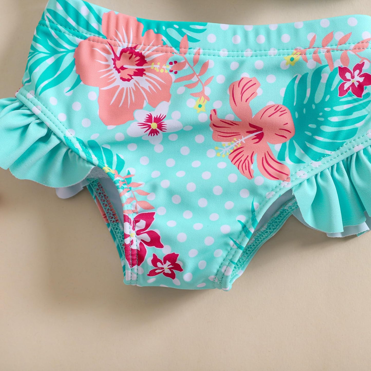Aimaopao Baby Girls Swimsuit Infant Toddler Girl Bathing Suit Bikini Two Piece Swimwear with Hat (Blue Floral, 6-12 Months)