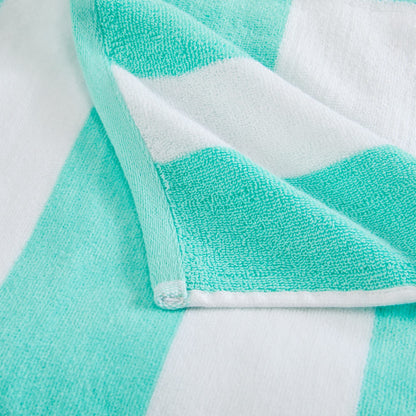 100% Cotton Velour Cabana Stripe Beach Towel Set 30" x 60" - Ultra Soft, Plush, & Highly Absorbent Towels for Pool, Beach, & Swimming. Marina Collection (4-Pack, Sea Green)
