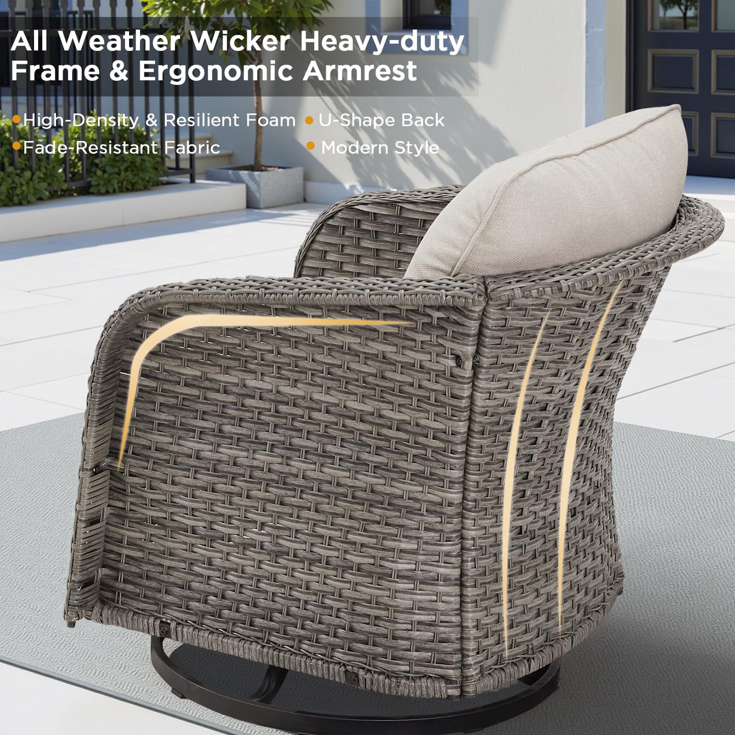 Belord 73" Wicker 3-seat Patio Sofa Couch, All Weather Outdoor Rattan Wicker Sofa High Back Couch with Wide Armrest, Comfy Cushion, Patio Conversation Set for Deck Backyard Garden(Grey/Beige)