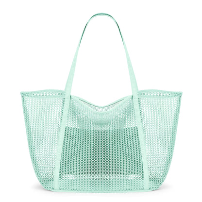 KALIDI FANCY FOREST Beach Mesh Tote Bag, Womens Shoulder handbag MAX 27L Grocery Bag Mint Green