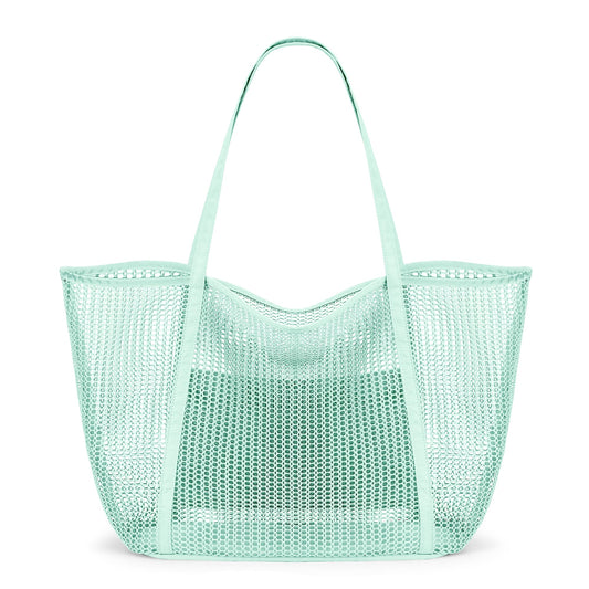KALIDI FANCY FOREST Beach Mesh Tote Bag, Womens Shoulder handbag MAX 27L Grocery Bag Mint Green