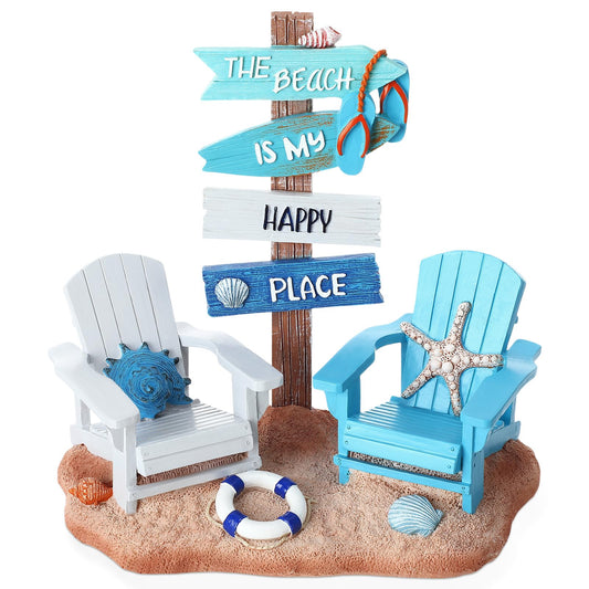 Wonderjune Beach House Decor Coastal Chair Resin with Animal Figurine Signs Ornament for Summer Beach Tropical Table Mantle Tabletop Decoration or Housewarming Birthday Gift 7x7 Inch(Coastal)