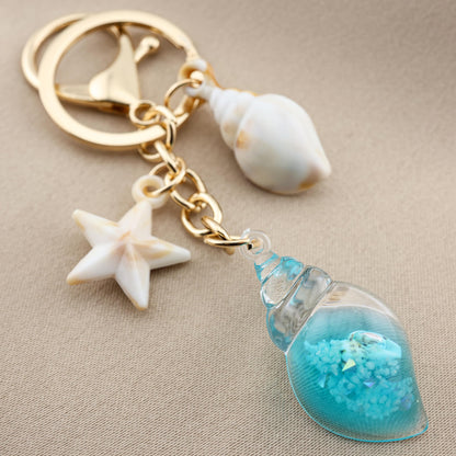 MyfavoriteK Seashell Keychain Purse Charm for Women Girls Tote Bag Backpack Accessory Cute Beach Key Chain (Turquoise)