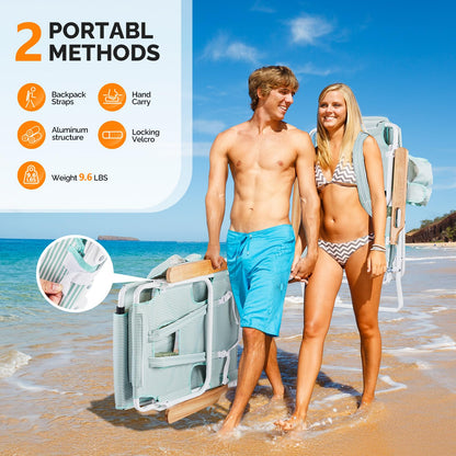 VINGLI Deluxe 3 in1 Beach Chair, Tanning Chair with Face Hole, Reclining Lounge with Foot Rest, Cup Holder and Storage Bag，Beach Lounge for Outdoor Pool-Yellow