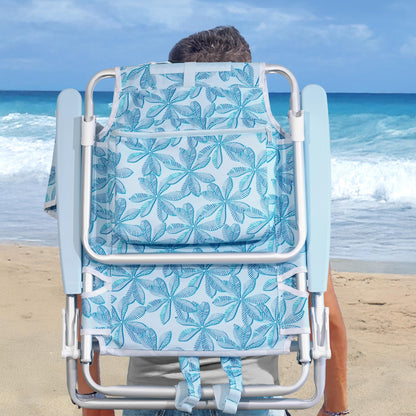 Nautica Beach Chair, Five Position Backpack Chair, Portable & Adjustable with Padded Pillow and Cup Holders and Attached Insulated Cooler Bag