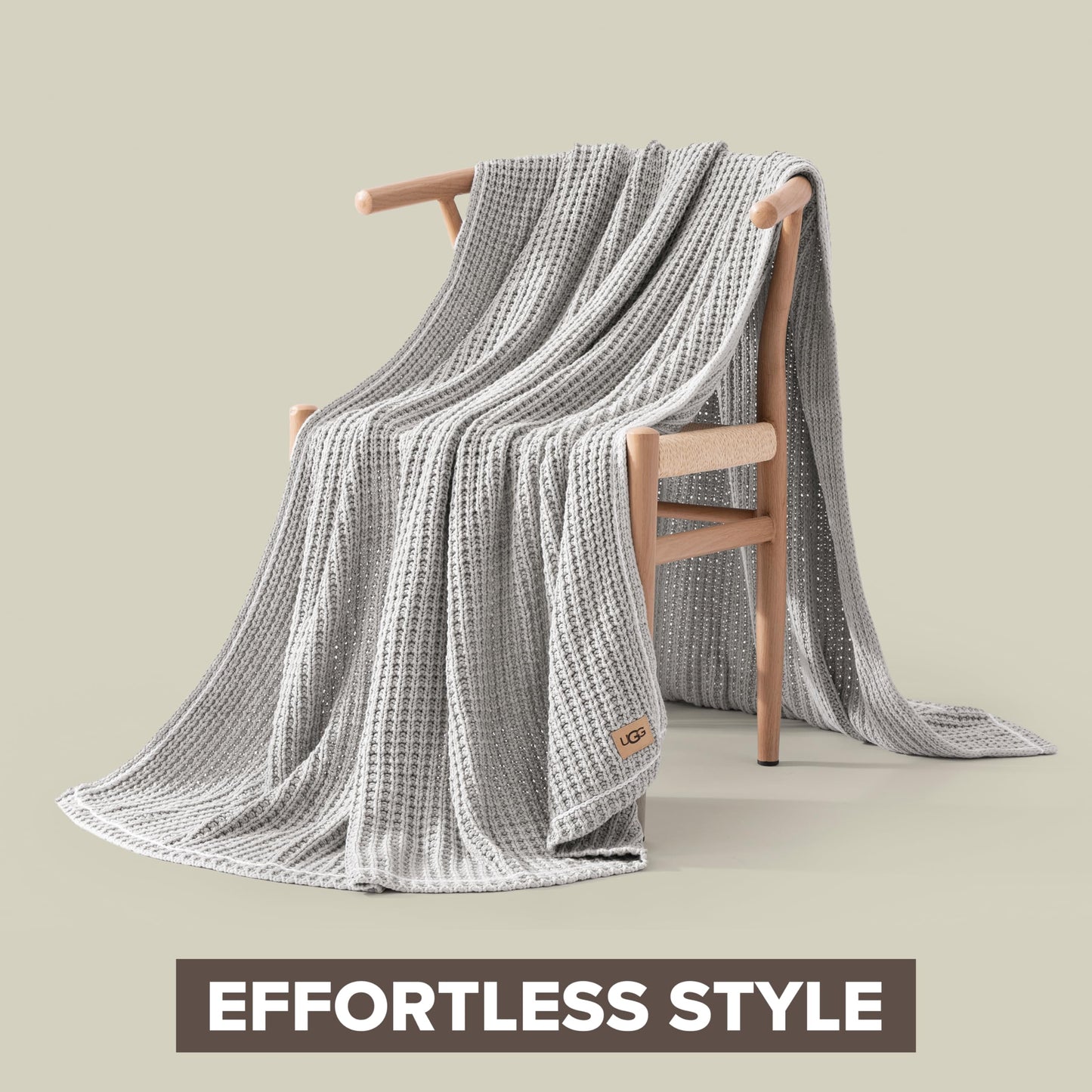 UGG Luna Knit Blanket Throw Cotton Chunky Soft Throw for Couch or Bed Cozy Warm Waffle Giftable Lightweight Blanket for Living Room Bedroom or Dorm Machine Washable, 50-inch x 70-inch, Stone Grey