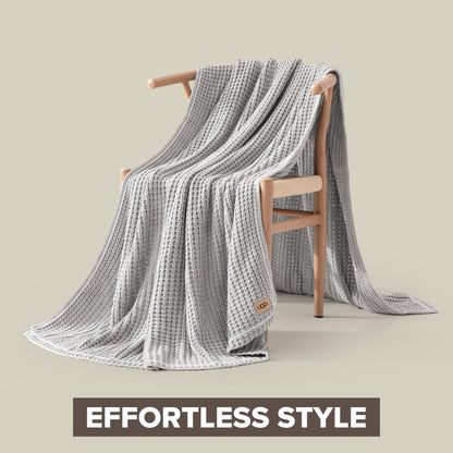 UGG Luna Knit Blanket Throw Cotton Chunky Soft Throw for Couch or Bed Cozy Warm Waffle Giftable Lightweight Blanket for Living Room Bedroom or Dorm Machine Washable, 50-inch x 70-inch, Stone Grey