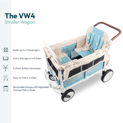 WONDERFOLD Volkswagen Stroller Wagon (4 Seater) - Collapsible Wagon Stroller with VW Bumper, Functioning Headlights, and All-Terrain XL Wheels