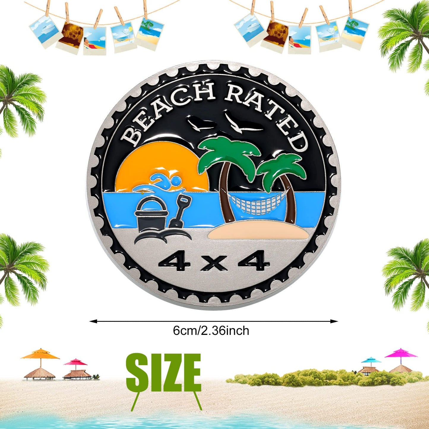 Frienda Beach Rated 4 x 4 Car Badge Metal Automotive Badge 3D Emblems Round Car Emblem Decals Stickers Compatible with Vehicles Trucks SUV