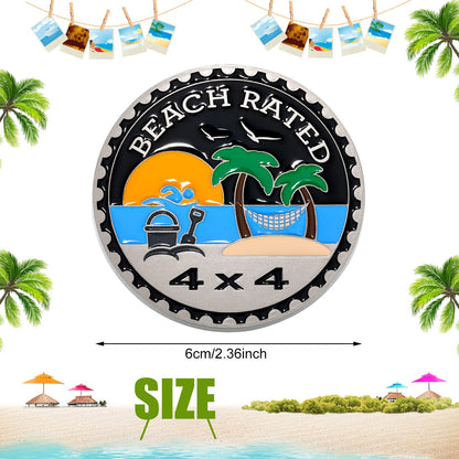 Frienda Beach Rated 4 x 4 Car Badge Metal Automotive Badge 3D Emblems Round Car Emblem Decals Stickers Compatible with Vehicles Trucks SUV