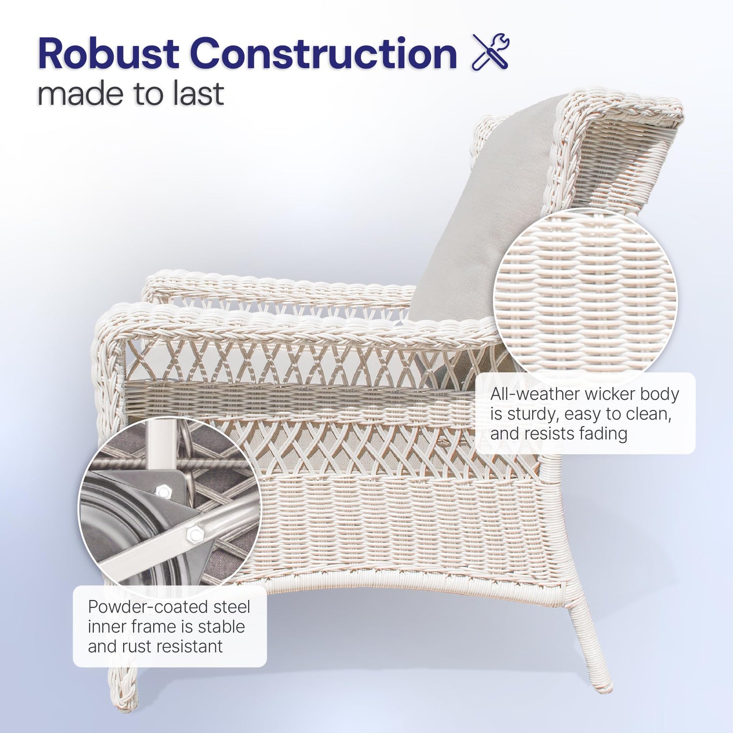 Krikacy Park Meadow Outdoor Club Chair All-Weather HDPE Wicker Patio Lounge Seating with 4inch Taupe Beige Cushions