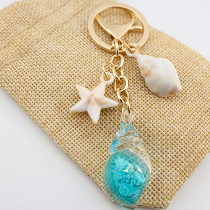 MyfavoriteK Seashell Keychain Purse Charm for Women Girls Tote Bag Backpack Accessory Cute Beach Key Chain (Turquoise)