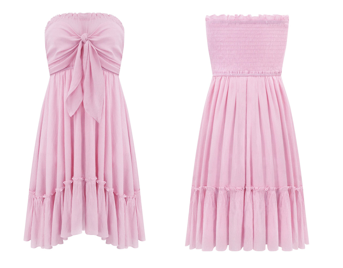 R.Vivimos Women's Summer Cotton Boho Beach Sleeveless Tie Front Mini Dress Tube Top Dress (XL, Pink)