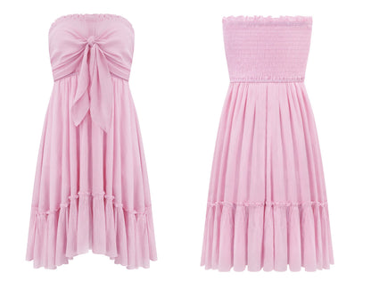 R.Vivimos Women's Summer Cotton Boho Beach Sleeveless Tie Front Mini Dress Tube Top Dress (XL, Pink)