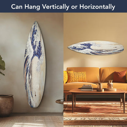 American Art Decor Surfboard Plaque Wall Sign - Beach House Wall Art - Large Tropical/Coastal Home Decor for Living Room, Bedroom, Bathroom, Patio, or Bar (The Great Wave off Kanagawa Wood, 60"x15")