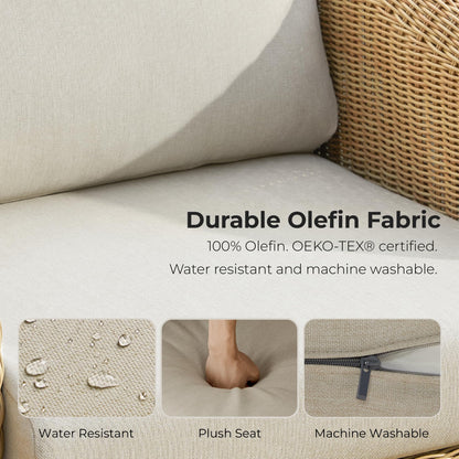 CHITA 2 Pieces Patio Wicker Furniture Set, Outdoor Rattan Chair Set with Removable Thickened Cushions, Fully Assembled(Beige Cushions with Light Brown Wicker)