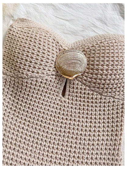 SweatyRocks Women's Boho Summer Vacation Strapless Crochet FringeTube Top Mini Dress Apricot Small