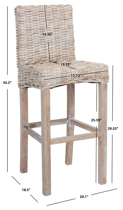 Safavieh Home Tobie Grey White Wash Rattan 30-inch Bar Stool