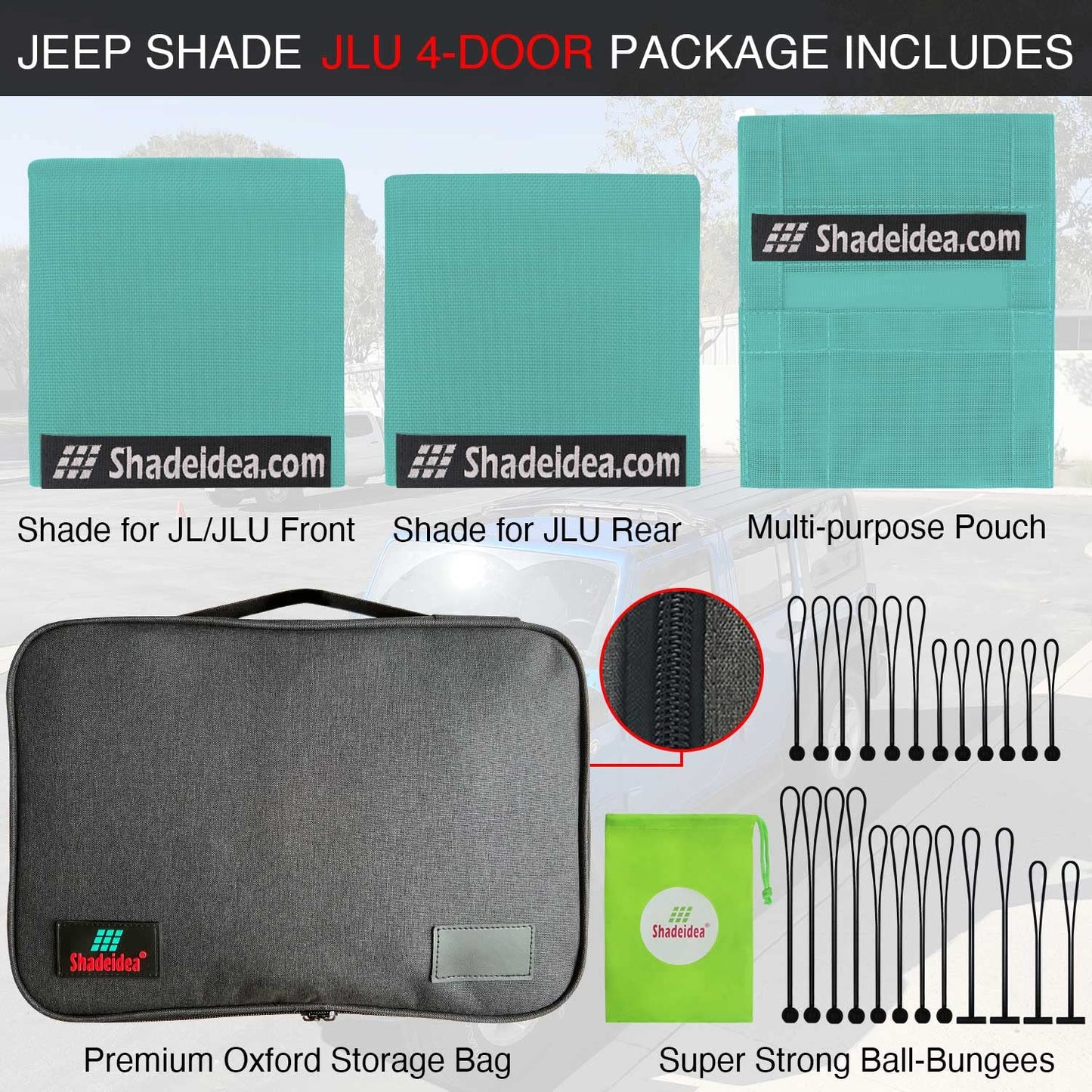 Shadeidea Sun Shade Top for Jeep Wrangler JL Unlimited (2018-2023) 4 Door Front and Rear 2 piece-Tiff Blue Mesh Screen Sunshade JLU Top Cover UV Blocker with Grab Bag- 10 Year Warranty