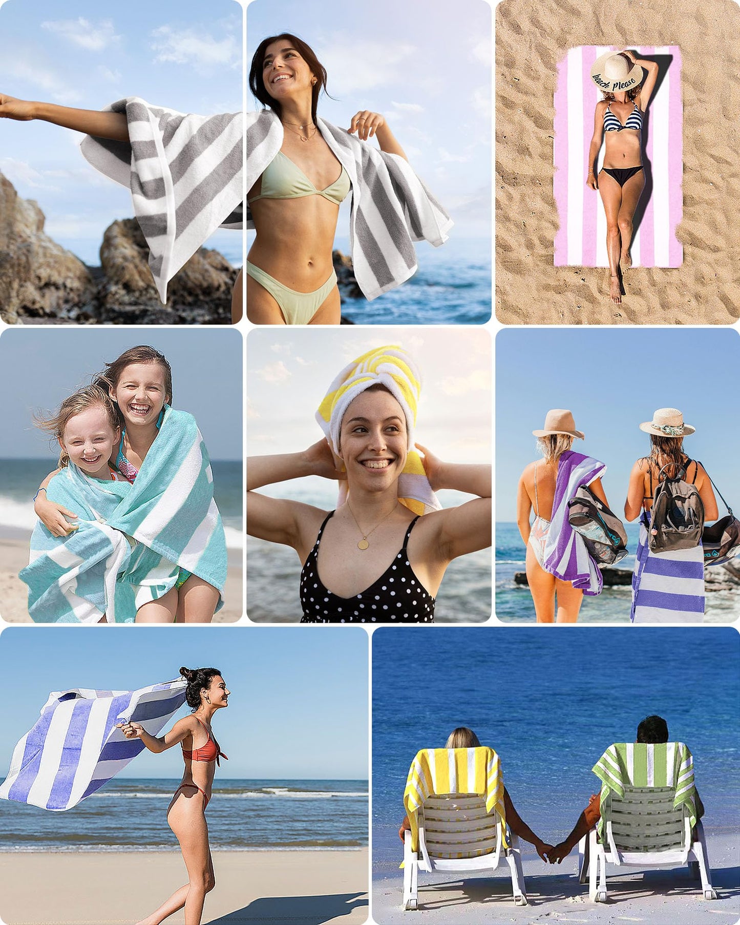 WEDPLAN Cotton Oversized Beach Towel - 40 x70 Inch Extra Large Striped Pool Towel, Big Soft Terry Cloth Turquoise Cabana Swim Towel