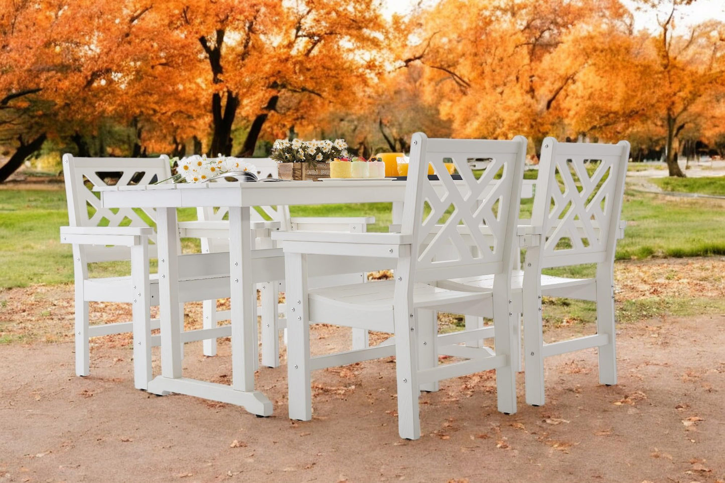 AXMOLM 5 Piece HDPE Outdoor Dining Set for 4, Patio Dining Furniture Set with Umbrella Hole, Outdoor Table and Chairs for Garden, Poolside, Backyard, Deck