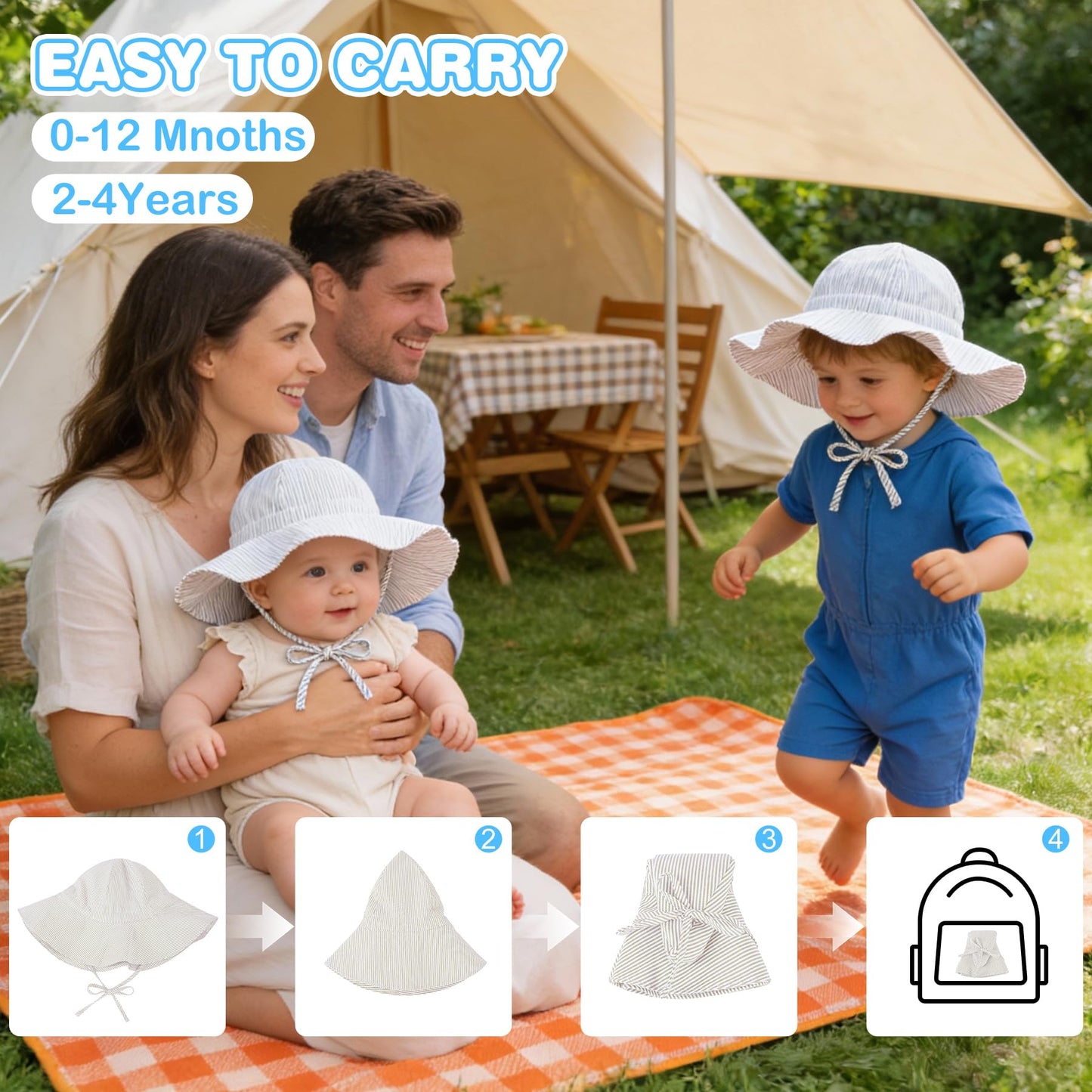 Zando UPF 50+ Baby Sun Hats 0-6 Months - Wide Brim Baby Bucket Hat 0-6 Months with Adjustable Strap Summer Newborn Infant Sun Hats for Babies 0-3M for Beach Pool Camping Walking Trips Party Beige XS