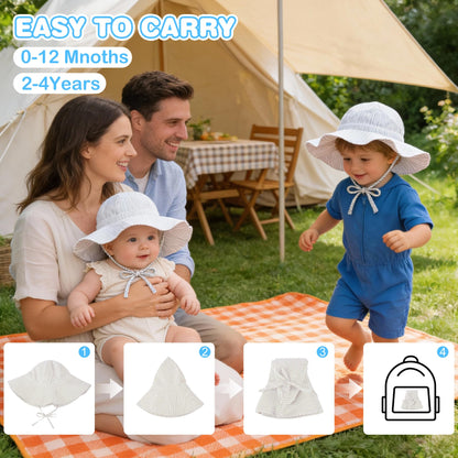 Zando UPF 50+ Baby Sun Hats 0-6 Months - Wide Brim Baby Bucket Hat 0-6 Months with Adjustable Strap Summer Newborn Infant Sun Hats for Babies 0-3M for Beach Pool Camping Walking Trips Party Beige XS