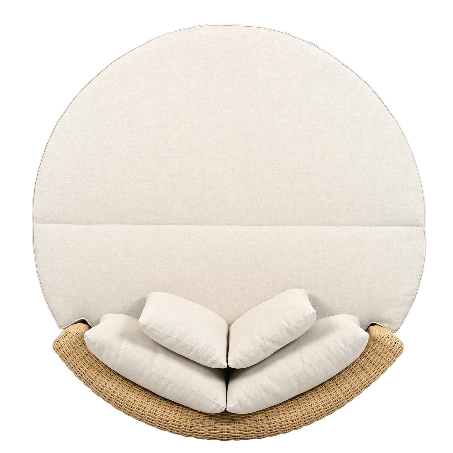 Scott Living Jennie Outdoor Round Wicker Daybed with Water-Resistant Beige Cushions and Pillows, Garden Daybed Sofa, PE Rattan Patio Lounger for Garden, Poolside, Natural+Beige