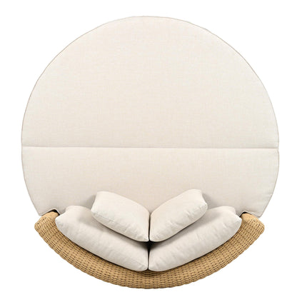 Scott Living Jennie Outdoor Round Wicker Daybed with Water-Resistant Beige Cushions and Pillows, Garden Daybed Sofa, PE Rattan Patio Lounger for Garden, Poolside, Natural+Beige