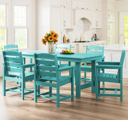 SERWALL 7-Piece Patio Table Set, Outdoor HDPE Dining Furniture with Umbrella Hole, All Weather Table and Chairs for Lawn, Garden, Poolside, Aruba