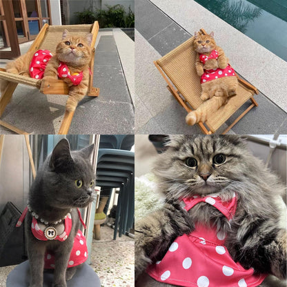 Junchl Small Dog Bikini,Summer Pet Swimsuit Puppy Bathing Dress Beach Clothes, Hawaiian Party Pet Costume Outfit for Puppy Cat Kitten Pink Polka Dots L