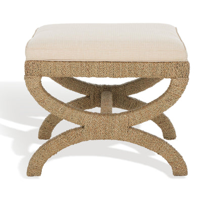 SAFAVIEH Couture Collection Aikan Coastal Natural/Beige Woven Seagrass Solid Wood Ottoman Foot Stool (Fully Assembled)