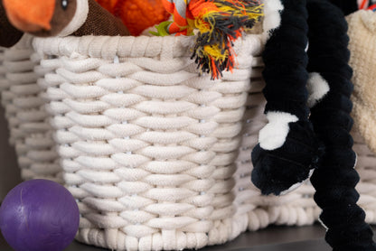 OtterPets Dog Toy Basket, Handmade Dog Toy Bin, Bone Shaped Pet Organizer, Cat Storage Box (Cotton Rope, 17x13in)