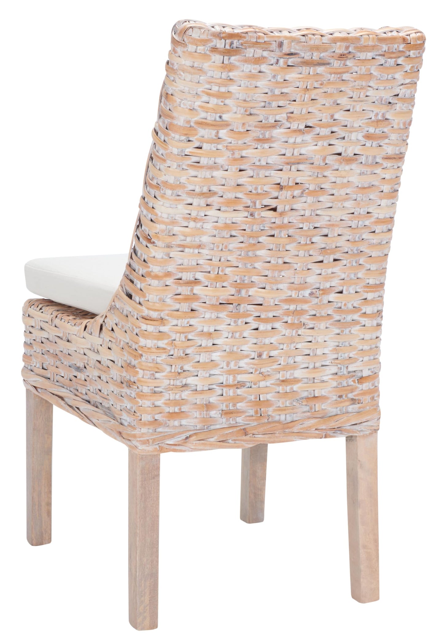 SAFAVIEH Home Collection – Suncoast Set of 2 Natural White Wash Rattan Arm Chairs with Cushions, Coastal Style Seating, Fully Assembled (FOX6540A-SET2)