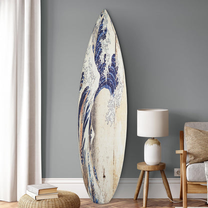 American Art Decor Surfboard Plaque Wall Sign - Beach House Wall Art - Large Tropical/Coastal Home Decor for Living Room, Bedroom, Bathroom, Patio, or Bar (The Great Wave off Kanagawa Wood, 60"x15")