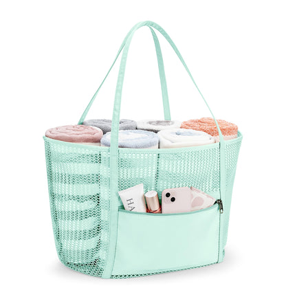 KALIDI FANCY FOREST Beach Mesh Tote Bag, Womens Shoulder handbag MAX 27L Grocery Bag Mint Green