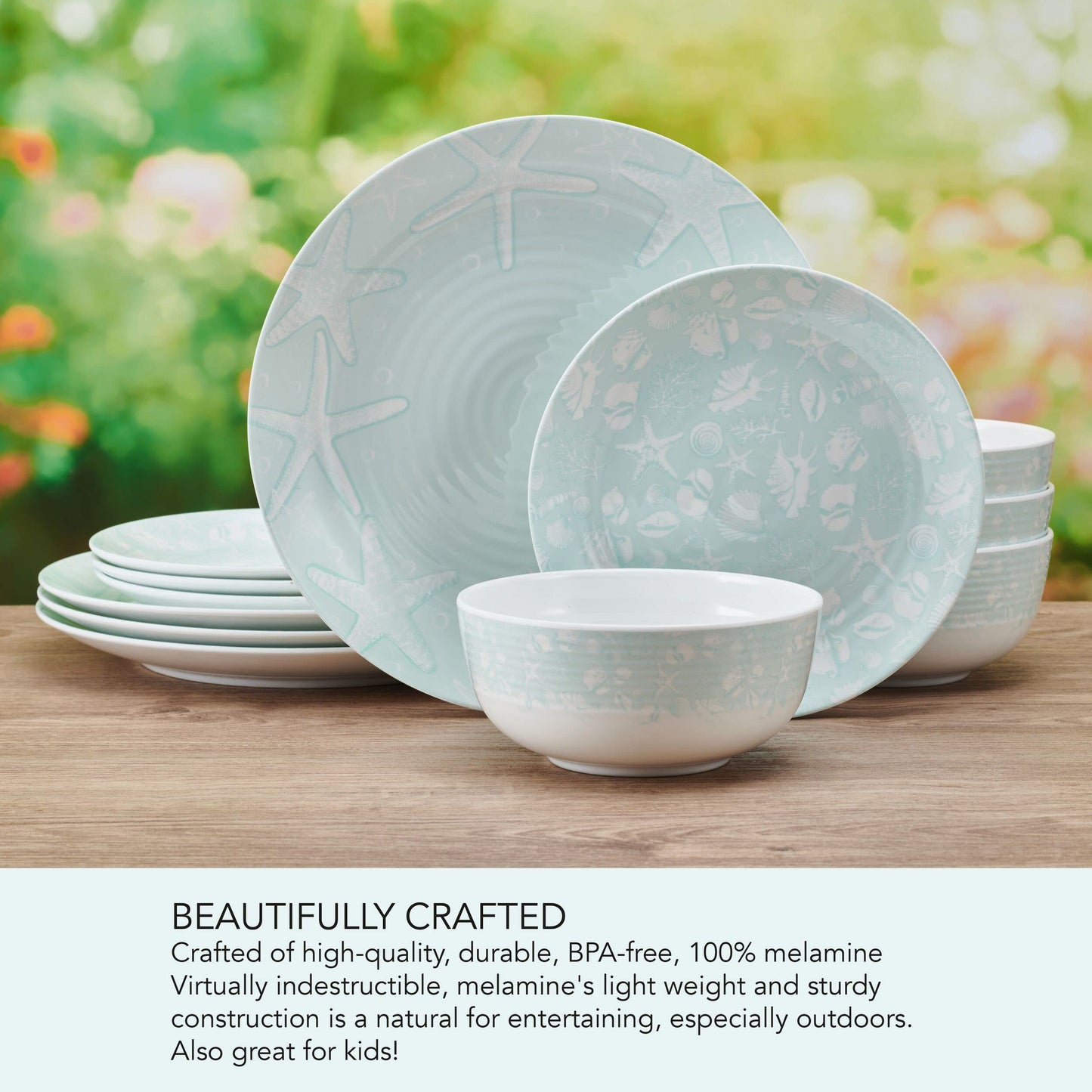 Pfaltzgraff Venice 12 Piece Outdoor Melamine Dinnerware Set, Service for 4,Teal