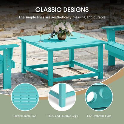 WestinTrends Malibu 5-Piece HDPE Adirondack Chair Outdoor Patio Square Table Conversation Set, Turquoise