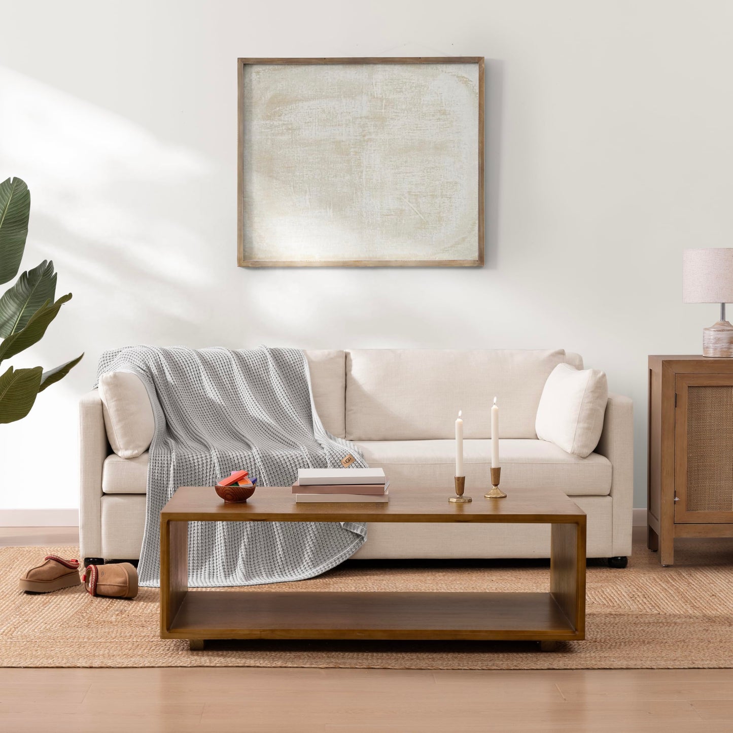 UGG Luna Knit Blanket Throw Cotton Chunky Soft Throw for Couch or Bed Cozy Warm Waffle Giftable Lightweight Blanket for Living Room Bedroom or Dorm Machine Washable, 50-inch x 70-inch, Stone Grey