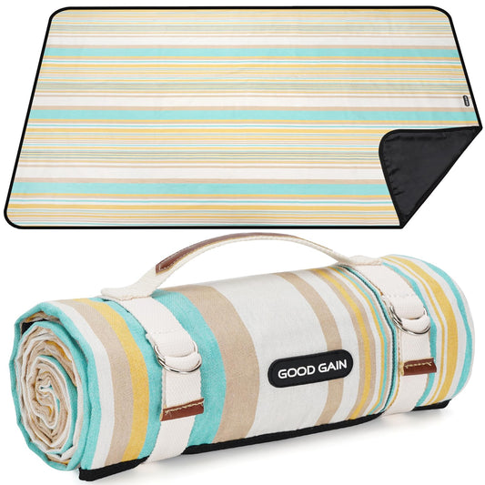 G GOOD GAIN Picnic Blanket Waterproof & Sand Proof,Beach Blanket Portable with Carry Strap, XL Large Foldable Picnic Rug Machine Washable for Camping Party,Wet Grass,Kids Playground.(Pineapple Yellow)