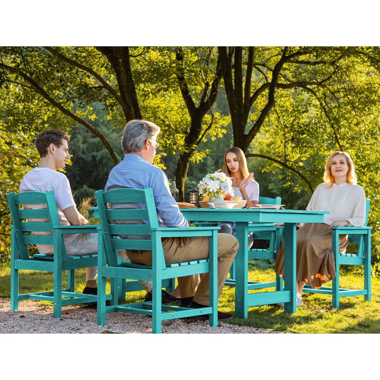 SERWALL 7-Piece Patio Table Set, Outdoor HDPE Dining Furniture with Umbrella Hole, All Weather Table and Chairs for Lawn, Garden, Poolside, Aruba