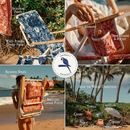 Business & Pleasure Co. Margaritaville Manana Backpack Beach Chair Lay Flat Reclining, Lightweight & Portable, Insulated Cooler Pocket, Last Mango Green Stripe