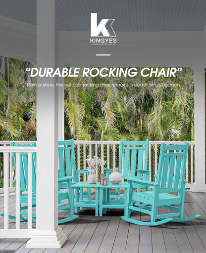 KINGYES Outdoor Rocking Chair Set of 2, All-Weather Patio Rocking Chairs for Porch, HDPE Rocking Outdoor Chairs with High Back for Adult, Heavy Duty Outdoor Patio Rockers for Garden, Lawn, Aruba