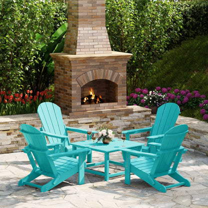 WestinTrends Malibu 5-Piece HDPE Adirondack Chair Outdoor Patio Square Table Conversation Set, Turquoise