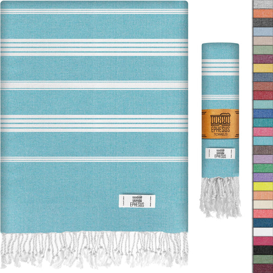 EPHESUS TOWELS Turkish Beach Towel - 38x70 inch Oversized - Sultan Design - Turkish Towel for Beach, Bath, Pool, Gym, Yoga - Prewashed, Lightweight, Quick Dry (Aqua Turquoise)