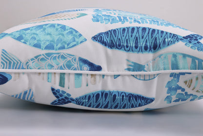 Pillow Perfect Outdoor/Indoor Throw Pillows, Large - 18.5" x 18.5", Blue Hooked Seaside 2 Count