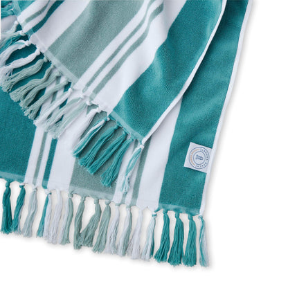 Laguna Beach Textile Co. Striped Cabana Beach Towel - Oversized, Plush 630 GSM Cotton - Palm Green